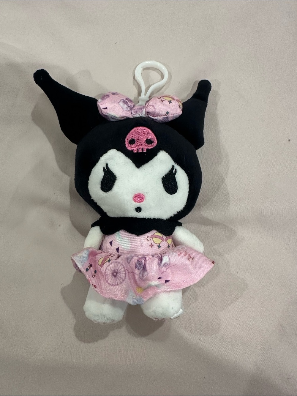 Sanrio Kuromi Black & Pink Bow Plush Keychain